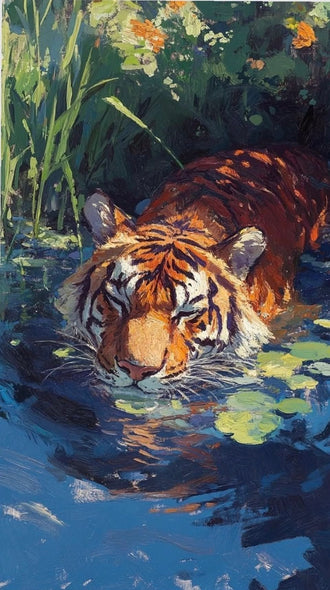 Tiger in Water Aesthetic Painting Wall Décor Print