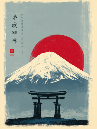 Mount Fuji Torii Gate Aesthetic Décor Poster – Japanese Home Art