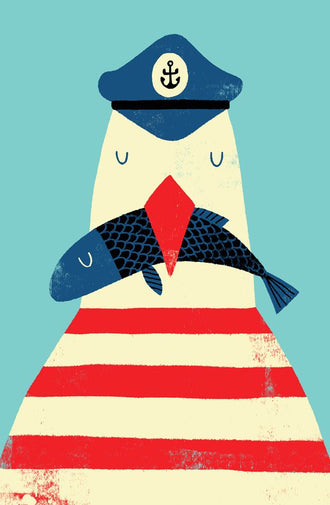 Anchor Symbol Sailor and Fish Illustration Aesthetic Home Art Wall Poster