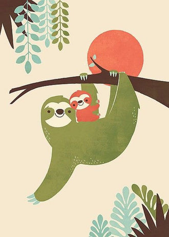 Sloth and Baby Aesthetic Home Art Print – Cute Animal Illustration Print