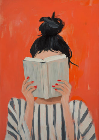 Reading Woman Fine Print | Expressive Contemporary Portrait | Bold Orange Feminine Artwork | Cozy Autumn Wall Décor Poster