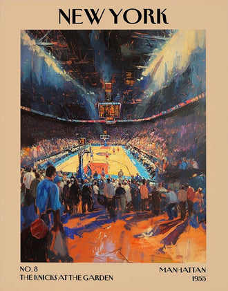 Madison Square Garden Knicks Basketball Impressionist Artwork Wall Poster, New York NBA Sports Art