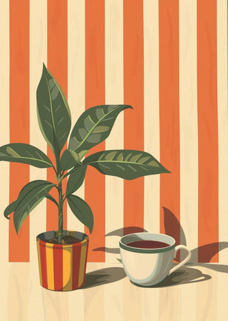 Retro Coffee Décor Print with Warm Stripes, Minimal Cafe Decor, Dining Room or Kitchen Wall Poster, Coffee Lover Gift