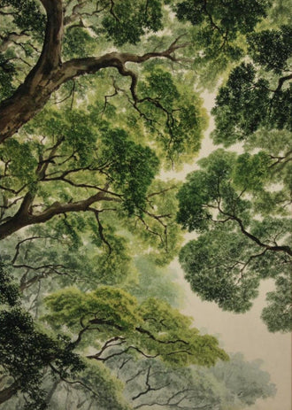 Retro Woodland Nature Illustration | Green Forest Canopy Wall Décor Poster | Tree Ceiling Botanical Décor Print