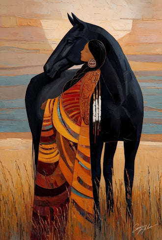 Woman with Horse Aesthetic Wall Print, Elegant Horse Lover Print
