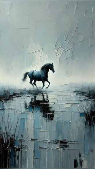 Non-Figurative Horse Landscape Wall Poster – Sleek Running Horse Print
