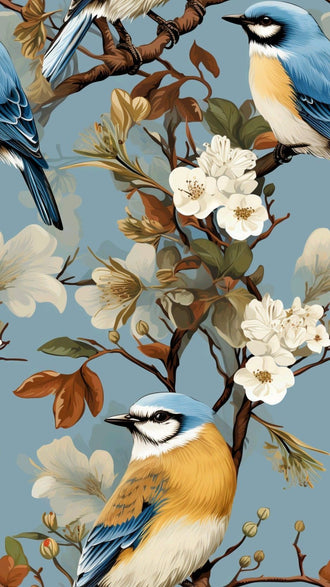 Bluebirds and Blossoms Aesthetic Wall Décor Wall Poster Print