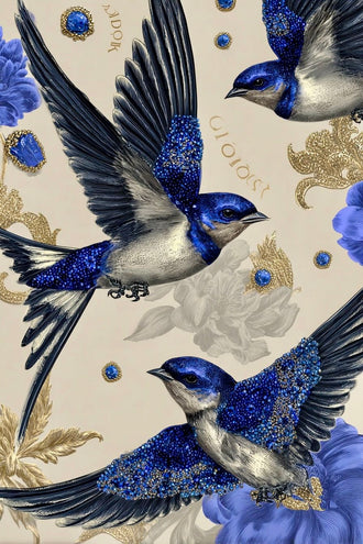 Glorious Blue Birds Floral Aesthetic Wall Print Wall Poster Print