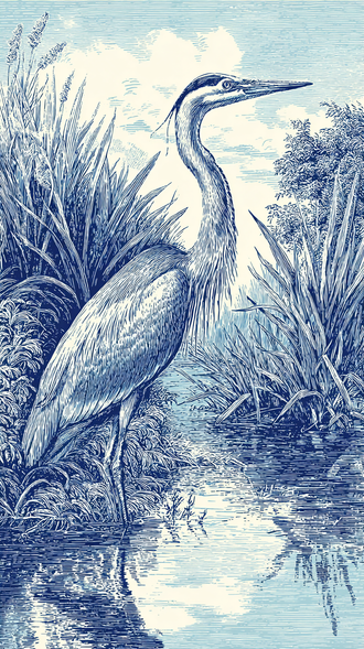 Retro Heron Illustration Home Art Décor Poster Print