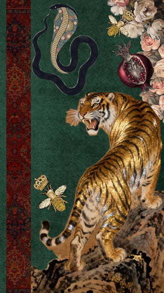 Retro Tiger and Cobra Floral Wall Décor Poster – Botanical Animal Print