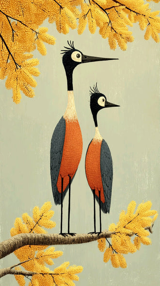 Illustrated Birds on Branch Aesthetic Wall Poster Print