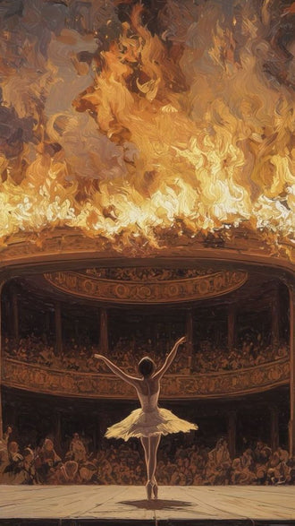 Ballerina in Theater with Fire Aesthetic Wall Décor Poster Print
