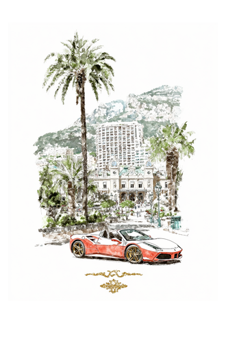 Monaco Ferrari Décor Poster – Aesthetic Red Sports Car Wall Décor, Monaco GP Racing Print