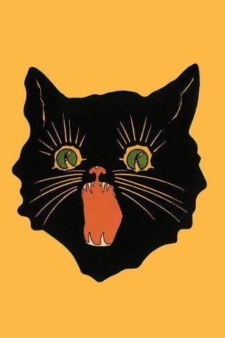Nostalgic Black Cat Illustration Wall Décor Wall Poster Print