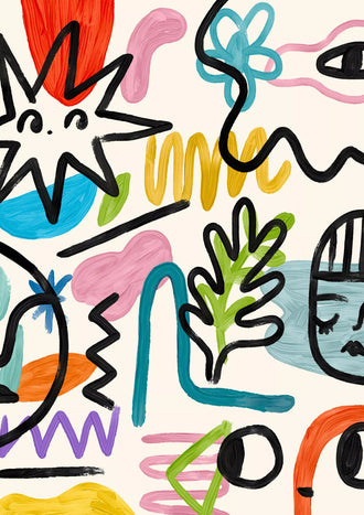 Abstract Art Eclectic Wall Art – Colorful Painterly Doodles