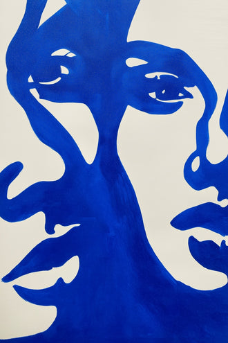 Abstract Art Modern Minimalist Wall Art – Cobalt Blue Shapes on Cream