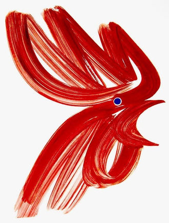 Abstract Bird Modern Wall Art – Red Brushstroke on White