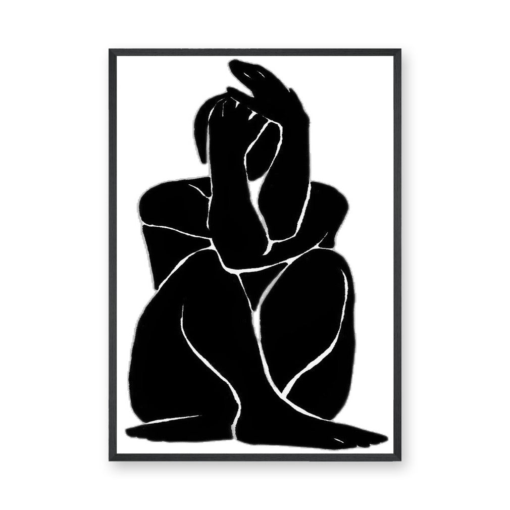 Abstract Figure Minimalist Wall Art – Black-and-White Curled Line Portrait