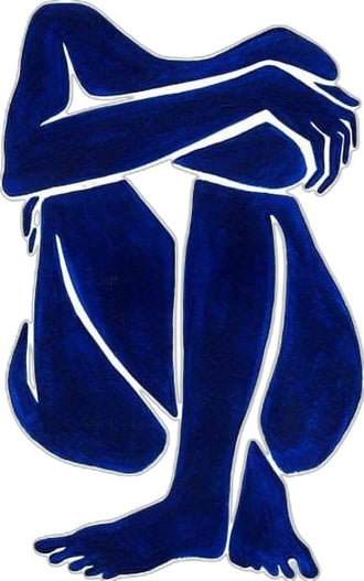 Abstract Figure Minimalist Wall Art – Blue Seated Line-Art Portrait