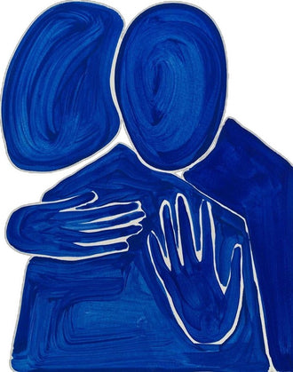 Abstract Figures Modern Wall Art – Blue Embrace on White
