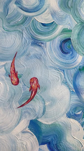 Abstract Koi Fish Modern Wall Art – Blue Teal Swirling Water Print
