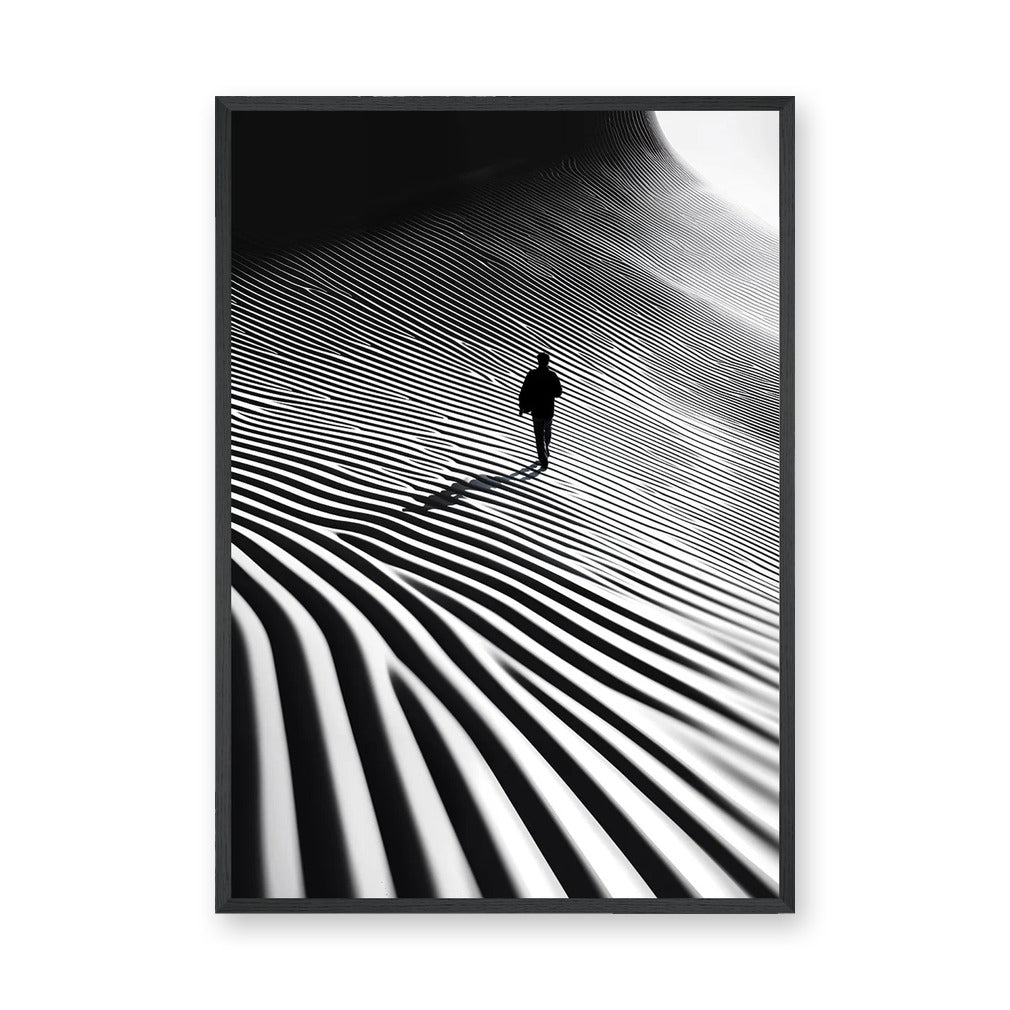 Abstract Landscape Modern Wall Art – Lone Figure in Striped Black and White
