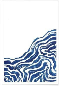Abstract Minimalist Line Art Wall Art – Blue Contour Lines on White