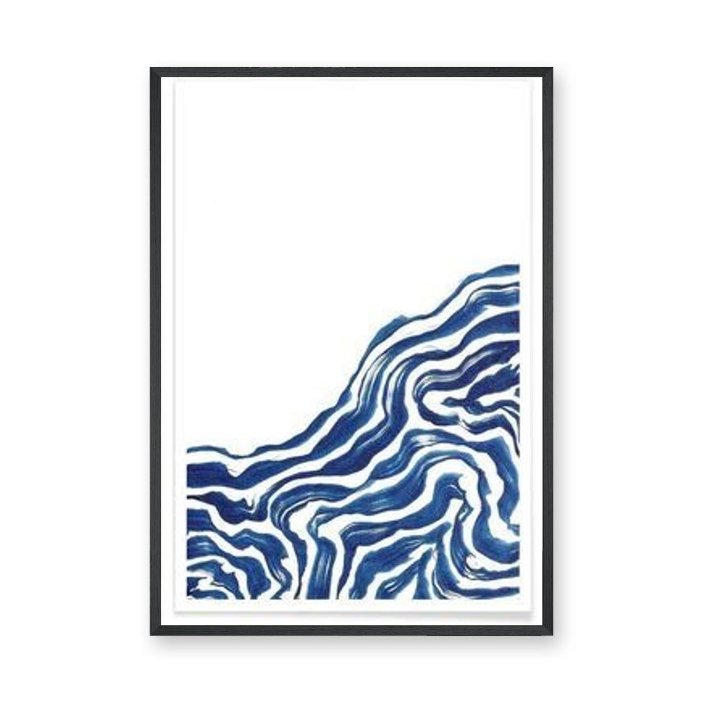 Abstract Minimalist Line Art Wall Art – Blue Contour Lines on White