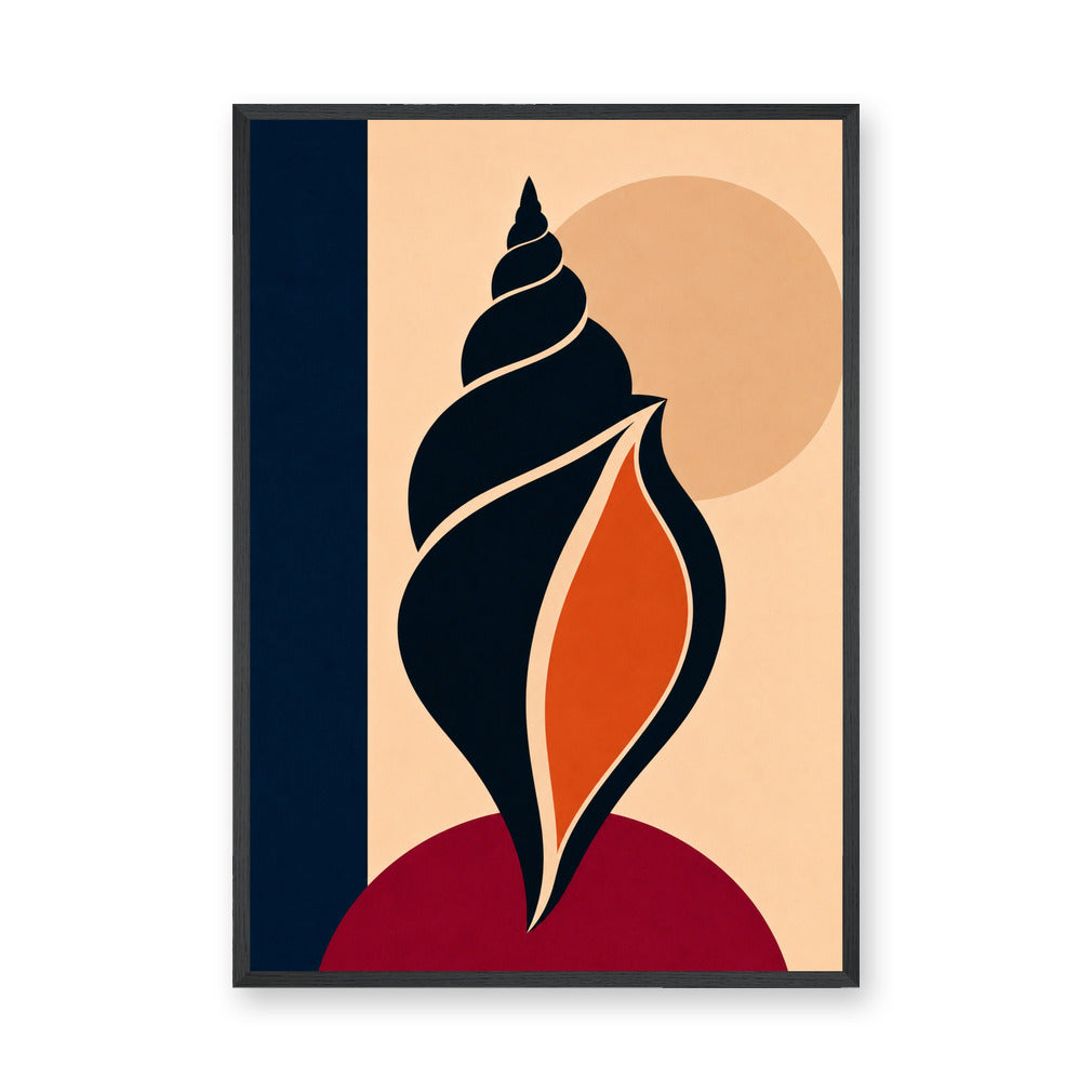Abstract Seashell Modern Minimalist Wall Art – Black Orange Coastal Print