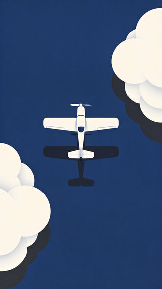 Airplane Minimalist Wall Art – White Plane in Deep Navy Clouds
