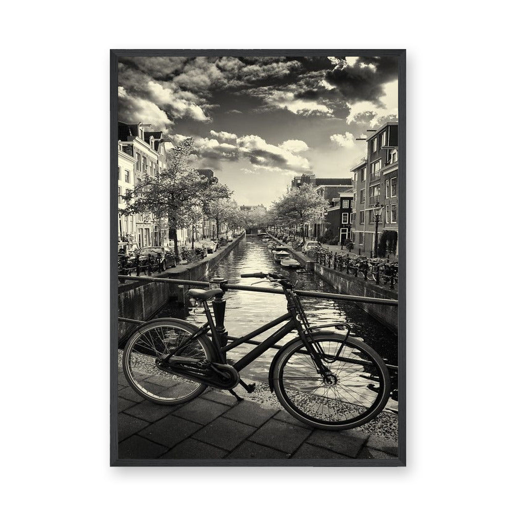 Amsterdam Canal Bicycle Vintage Wall Art – Black and White Bridge Photography