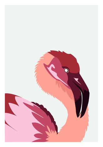 Animals Modern Wall Art – Pink Flamingo Portrait on Pale Background