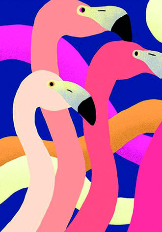 Animals Pop-Art Wall Art – Pink Flamingos on Bold Blue Abstract Background