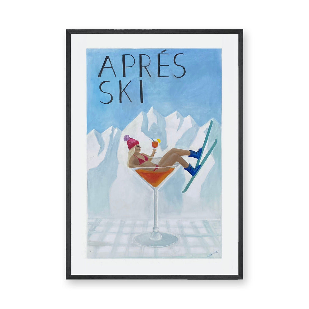 Après Ski Cocktail Retro Wall Art – Woman in Glass by Snowy Mountains