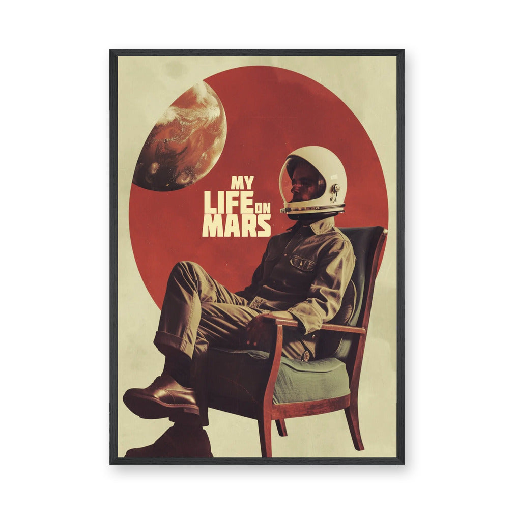 Astronaut Mars Retro Wall Art – Surreal Sci-Fi Chair Scene