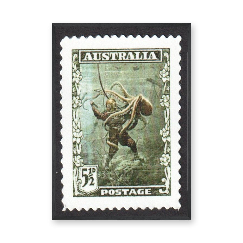 Australia Diver Stamp Vintage Wall Art – Retro Postage Octopus Print