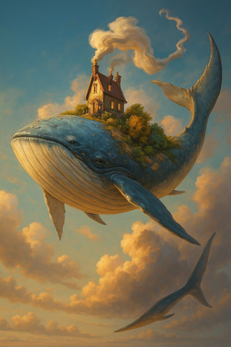 Fantasy Whale with Floating House Wall Décor Wall Poster Print
