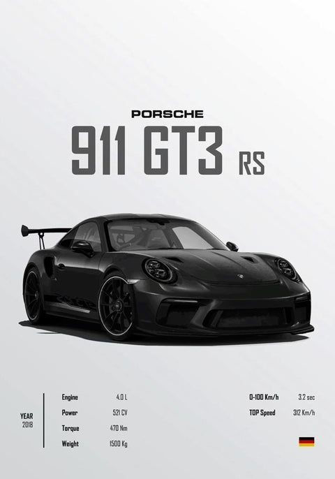Porsche 911 GT3 RS Décor Poster – Simple Sports Car Wall Décor