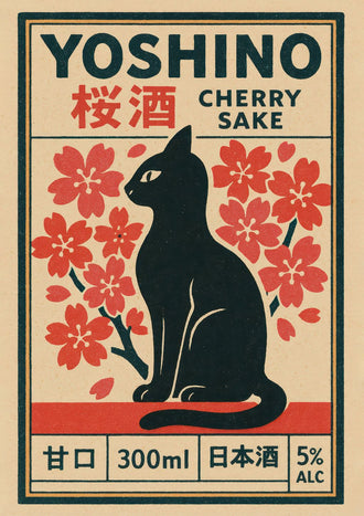 Yoshino Cherry Sake Label Nostalgic Décor Poster – Japanese Cherry Blossom Artwork, Spring Wall Decor