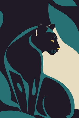 Black Panther Abstract Wall Art – Teal and Cream Jungle Cat Print
