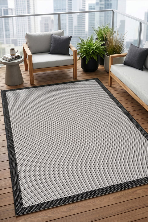 Border Modern Kitchen Rug – Ecru & Black