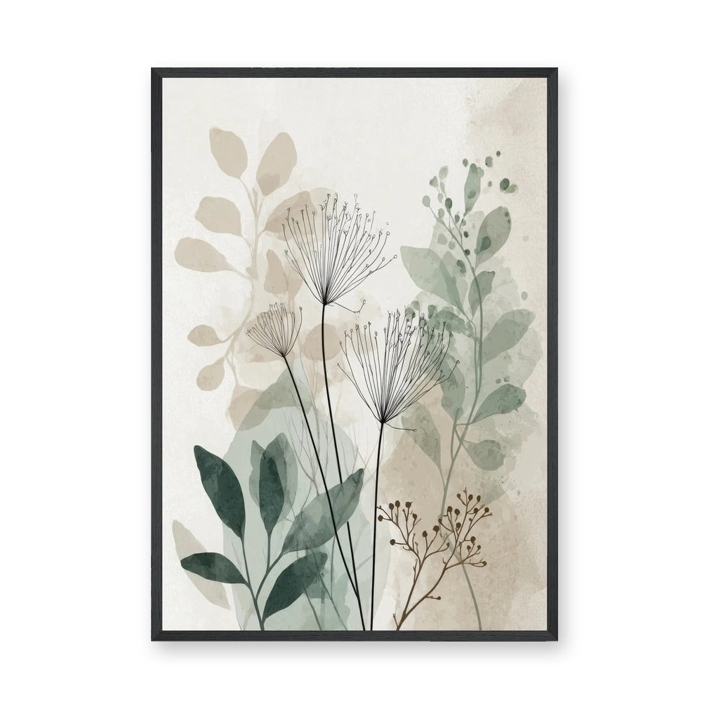 Botanical Line Art Wall Art – Soft Sage and Beige Foliage