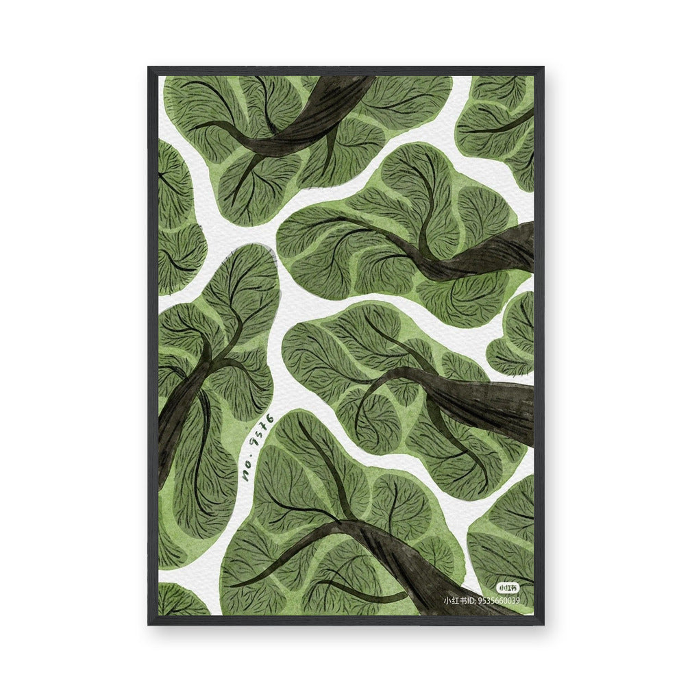 Botanical Modern Wall Art – Green Tree Canopy Watercolor Print