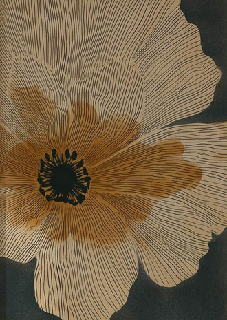 Botanical Vintage Line-Art Wall Art – Large Beige Flower on Dark Background