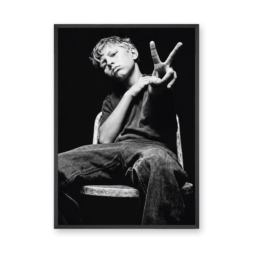 Boy Portrait Photography Modern Minimalist Wall Art – Black and White Peace Sign Photo