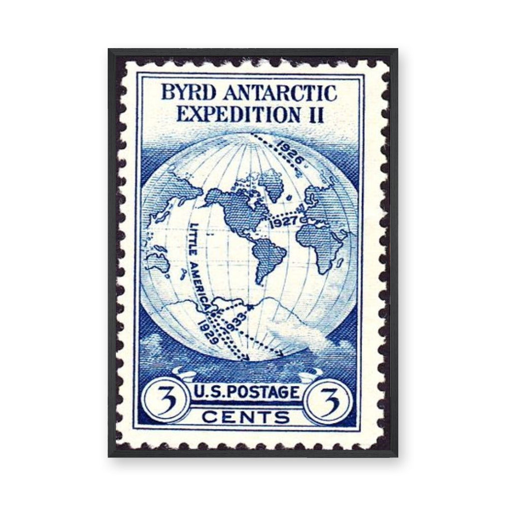 Byrd Antarctic Expedition Stamp Vintage Wall Art – Blue Map Postage Print