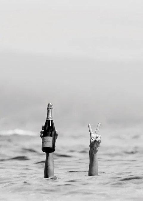 Champagne Ocean Surreal Wall Art – Black and White Peace Swim