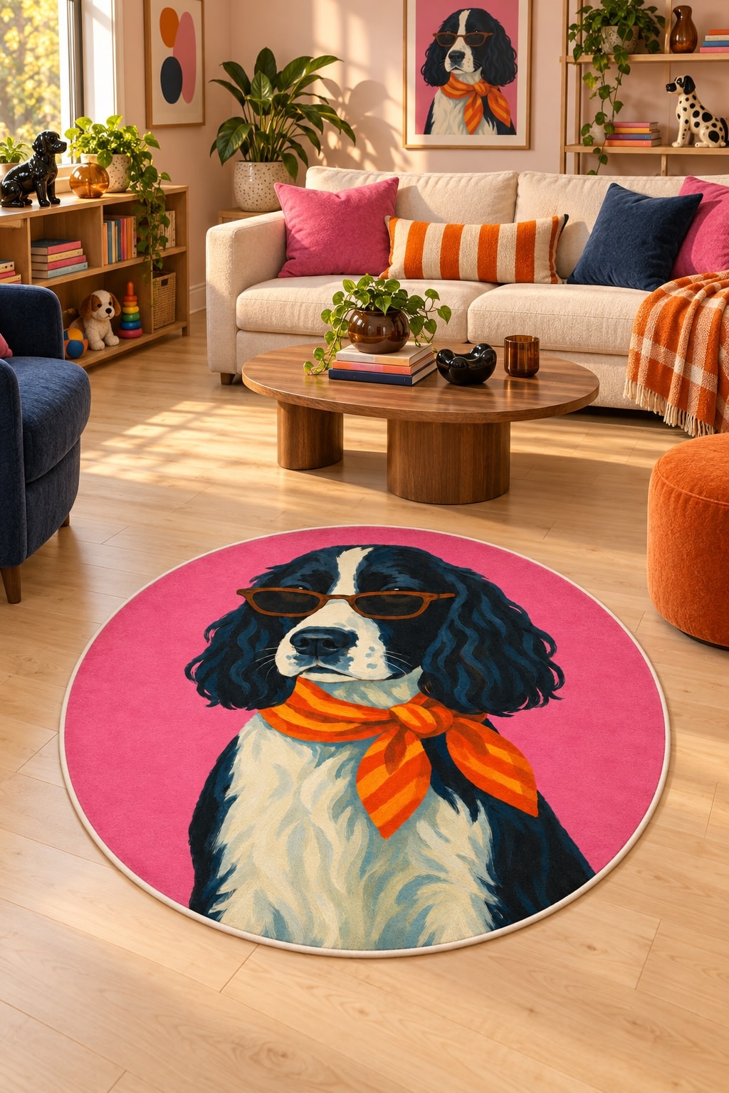 Character Kids Round Rug – Pink in a living room