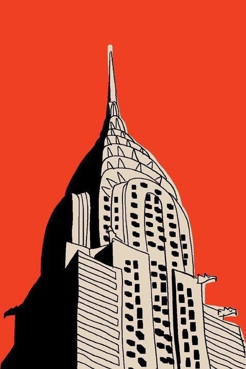 Chrysler Building Modern Line Art Wall Art – Bold Red NYC Skyscraper
