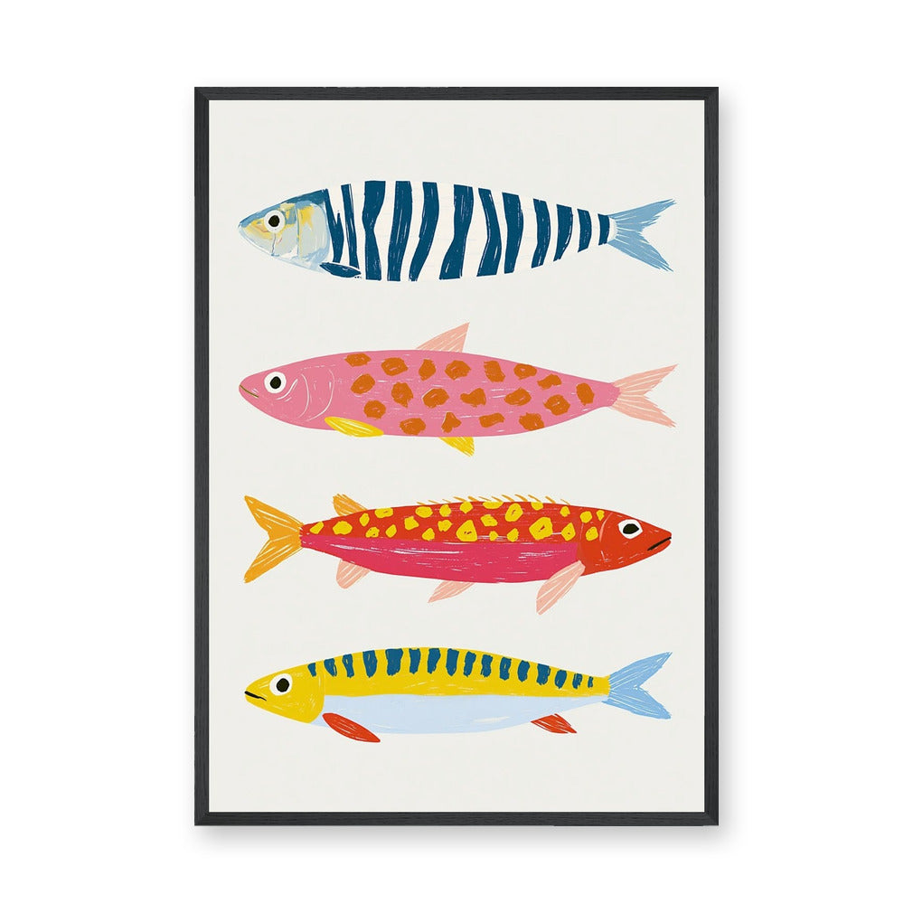 Colorful Fish Coastal Wall Art – Playful Ocean Animals on White
